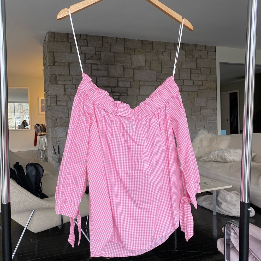 H&M Off the shoulder pink gingham blouse